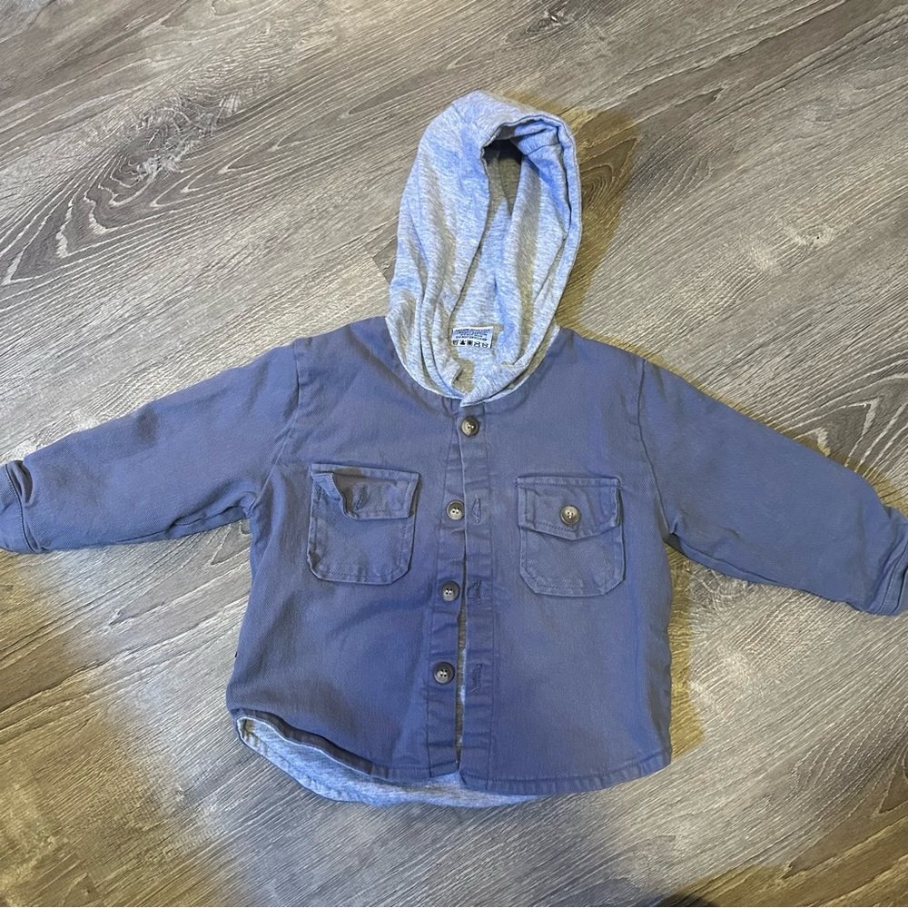 Olive & Scout Toddler Boy Blue and Gray Hooded Jacket